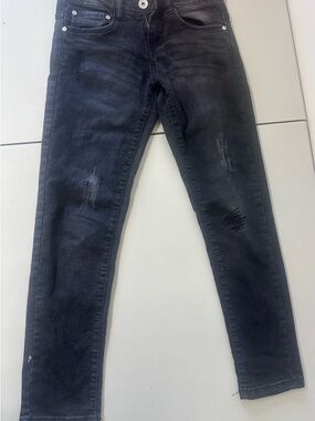 Pink Velvet Black Distressed Skinny Jeans Mid Rise Stretch Denim Size 14